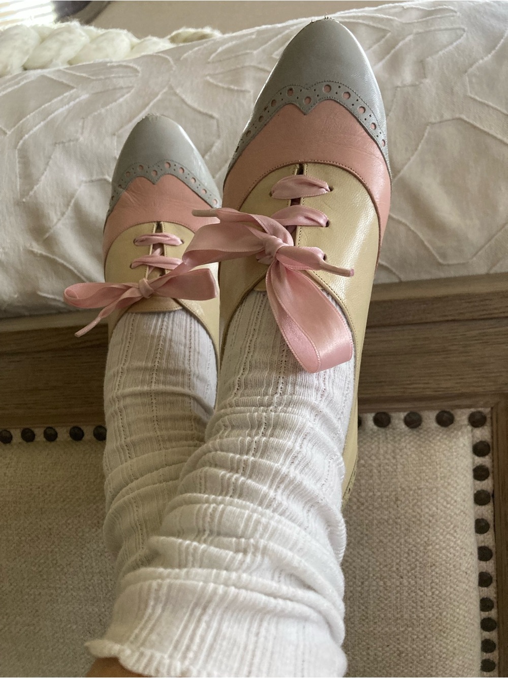 Vintage 80’s Nina The Touch of Nina Leather Pastel Wingtip Spectator Flat Size 7